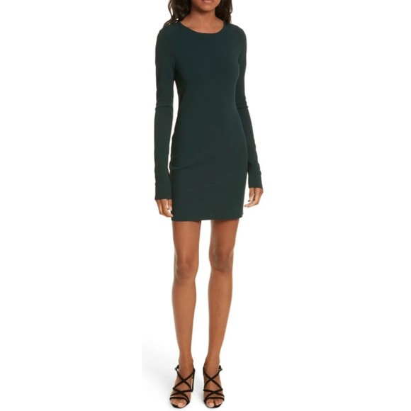 DIANE VON FURSTENBERG Forest Green Black Two-Tone Crewneck Bodycon Knit Dress - Picture 1 of 6